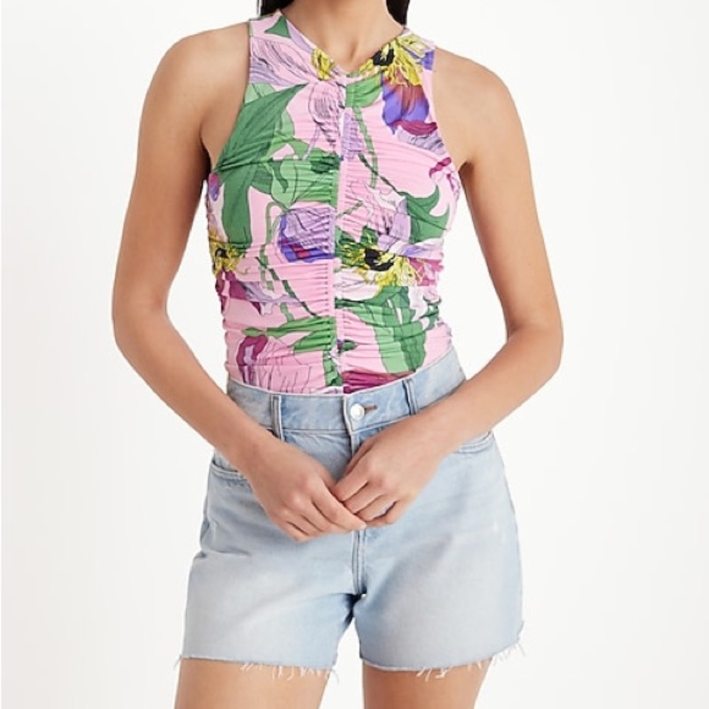 NWT Express Body Contour Compression Floral High Neck Ruched Bodysuit - Size SM